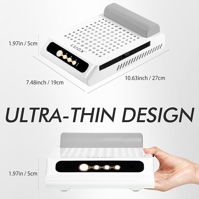 L'UGX Rechargeable Nail Dust Collector with 2 Reusable Filters, Professional 70W Nail Extractor Vacuum Acrylic Nail Dust Cleaner, Perfect for Home Salon Use, Low Noise-BrightBean Baby