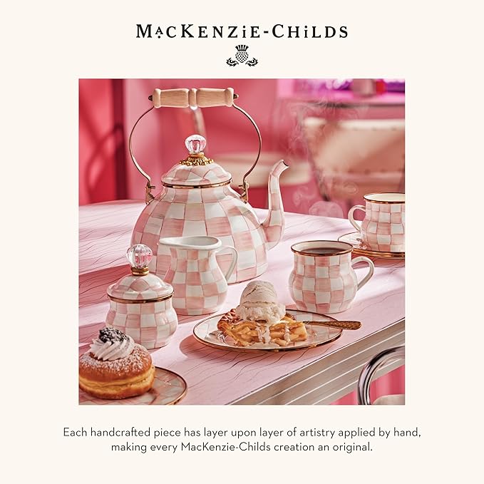 MACKENZIE-CHILDS Enamel Dinner 3-Piece Set, 10-Inch Round Serving Plate, 8-Salad/Dessert Plate, Breakfast Bowl, Rosy Check