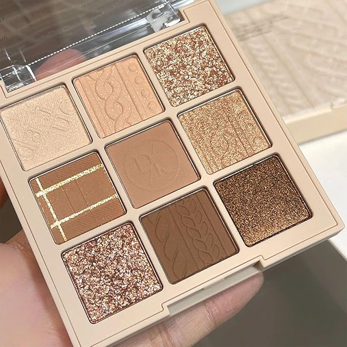 Erinde 9 Colors Eyeshadow Palette, Matte Shimmer Glitter Eye Shadow Makeup Palette, Highly Pigmented Long Lasting Waterproof, Natural Neutral Nude Eyeshadow Makeup Pallet, Cashmere-BrightBean Baby