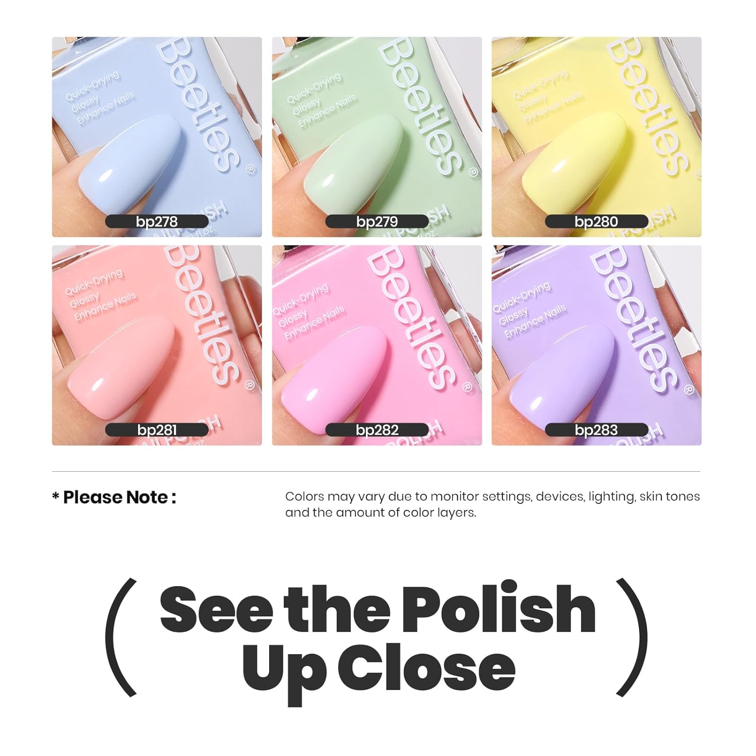 Beetles Pastel Nail Polish Set -6 Colors Pink Blue Yellow Nude Pink Purple Nail Polish Set Quick Dry Finger DIY Air Dry Nail Art Salon Home Pastel Reverie Gift for Women-BrightBean Baby