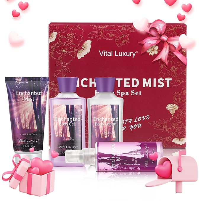 Bath & Body Kit, 3 Fl Oz, Ideal Skincare Gift Home Spa Set, Includes Body Lotion, Shower Gel, Body Cream, and Fragrance Mist,Birthday Mother's Valentine's Day Gifts(Enchanted Mist)-BrightBean Baby