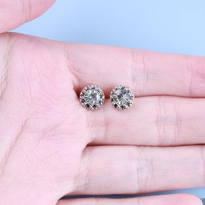 Boho Tiny Crystal Square Earrings Silver Cz Square Earrings Cz Rhinestone Square Stud Earrings Silver Geometric Earrings Jewelry for Women and Girls-BrightBean Baby