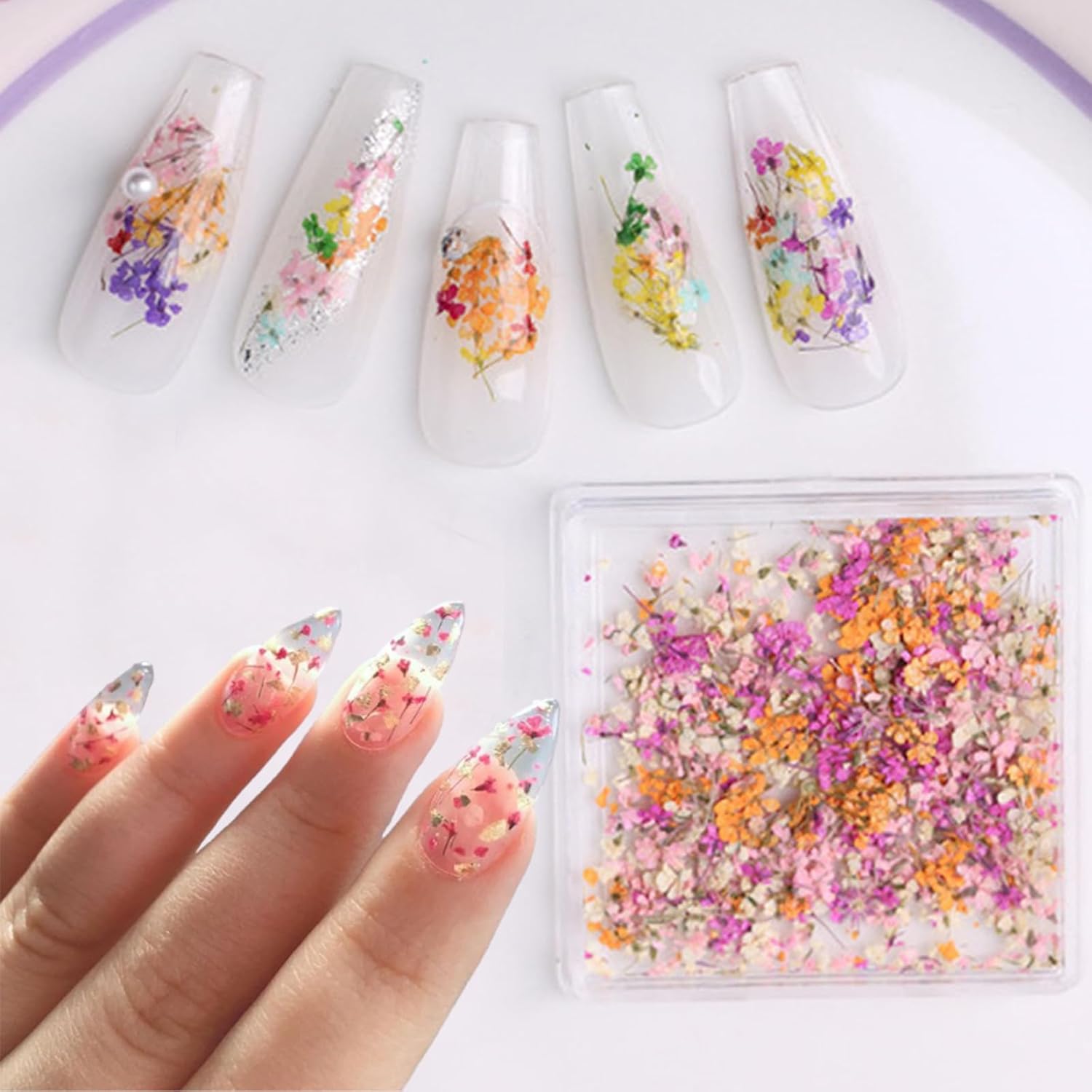 1 Boxes Dried Flowers for Nail Art,Colorful Dry Flowers Mini Real Natural Flowers Nail Stickers DIY Mini Mix Flower Petals Nail Art Supplies for Summer Acrylic Nails Design Manicure Accessories-BrightBean Baby