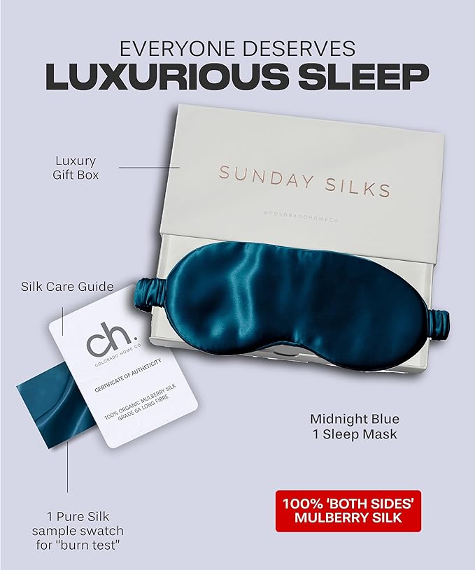 SUNDAYSILKS™ Exclusive Mulberry Silk Sleep Mask | Soft Eye Covers, Blackout Sleeping Mask for Women & Men | Silk Eye Mask for Sleep, Travel, and Relaxation | Antifaz para Dormir [Midnight Blue]-BrightBean Baby