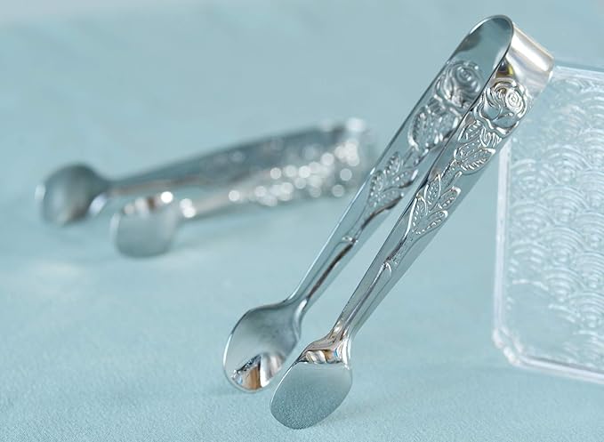 6PCS Mini Serving Tongs 4-Inch Small Rose Sugar Cube Tongs (Silver)