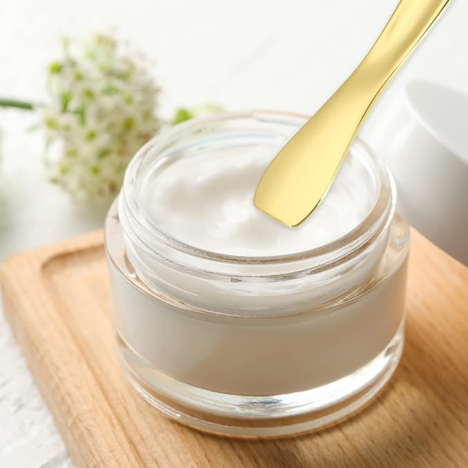 VOCOSTE 3 Pcs Makeup Spatula Mini Spoon, Eye Cream Massage Sticks Beauty Scoop, for Facial Cosmetic Face Cream, Zinc Alloy Heart Shape 2.36"x0.49", Gold Tone-BrightBean Baby