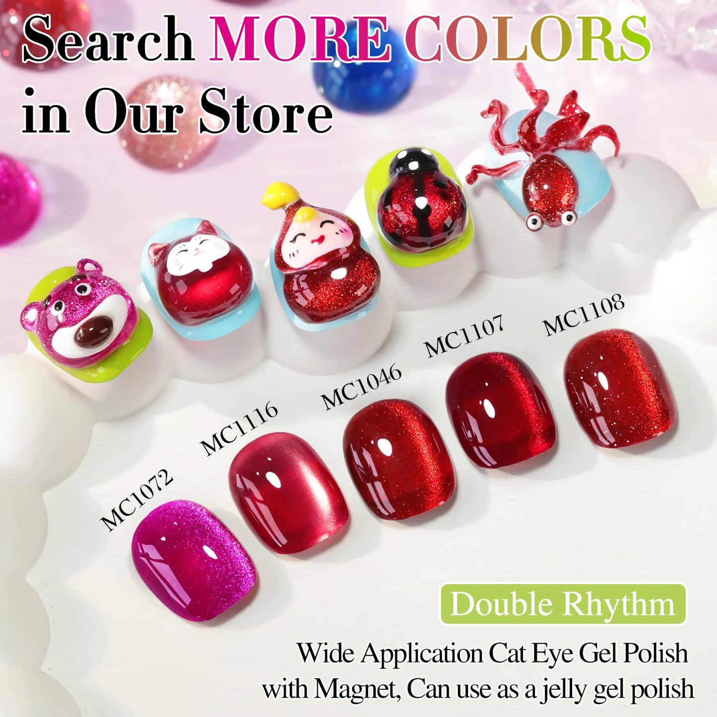 Double Rhythm 15ML Ice Glass Cat Eye Gel Polish with Magnet Holographic Glitter Shimmer Translucent Sheer Color Salon Soak Off Magnetic at Home (Pitaya Purple-MC1072)-BrightBean Baby