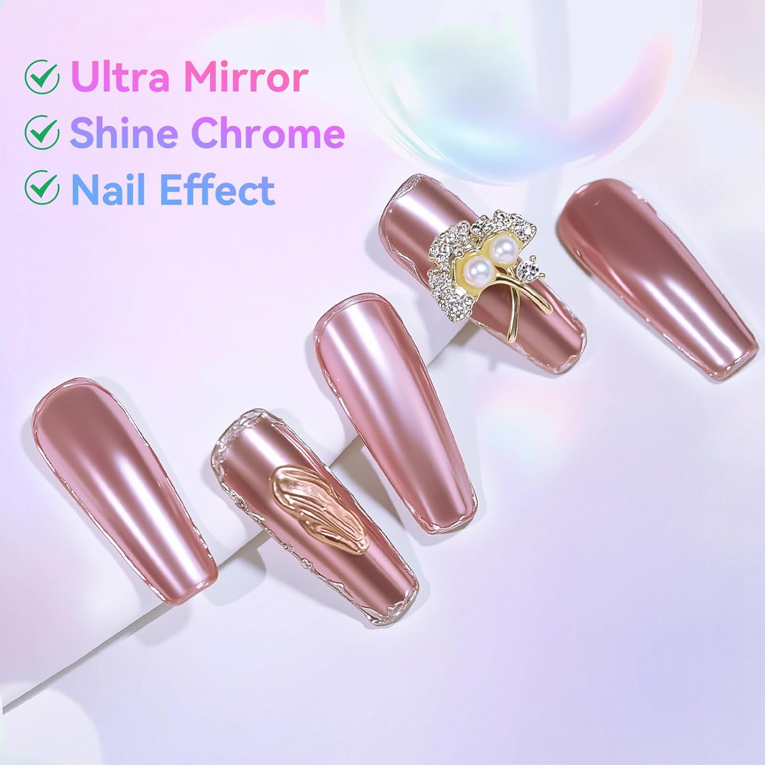 Makartt No Wipe Gel Top Coat for Chrome Nail Powder - Clear High Gloss Mirror Shine Top Coat Gel Nail Polish, Long Lasting Soak-Off LED UV Lamp, DIY Home Salon Art Design Gifts, 8ml Pink Bottle-BrightBean Baby