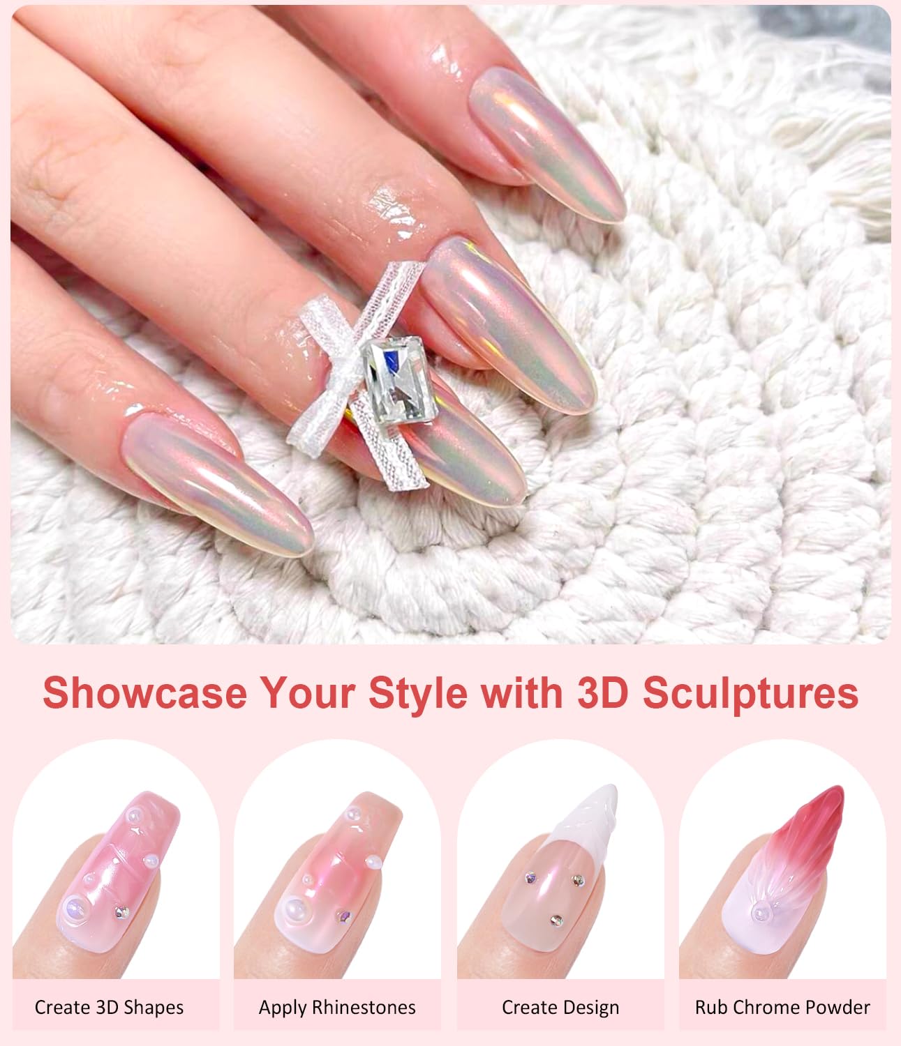 Chrome Nail Powder - Pearl Chrome Nail Powder Glitter Powder, Aurora Chrome Nail Powder Ice Translucent Iridescent Mermaid Pigment Dust Nail Powder Kit For Manicure Decoration DIY-BrightBean Baby