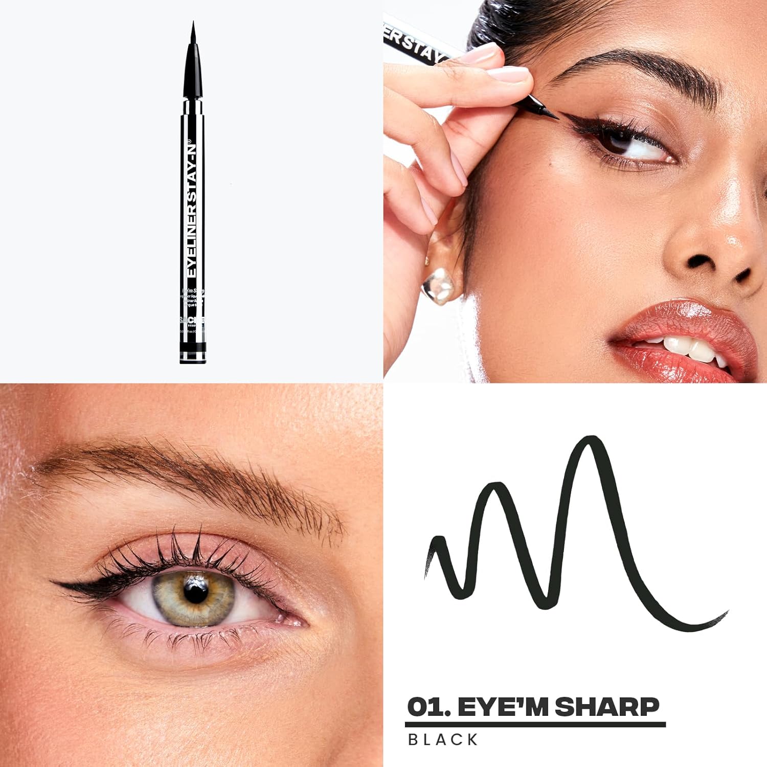 Sacheu Liquid Eyeliner STAY-N Long Wear Waterproof Eyeliner Pen with Ultra-Precise 360° Flexible Tip — Smudge-Proof Vegan & Cruelty-Free Eye Makeup, Eye’m Sharp-BrightBean Baby