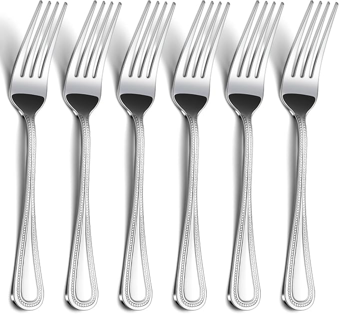 24-Piece Dinner Fork Set, 8-Inch Silverware, Stainless Steel, Elegant Pearl Dot Handle, Dishwasher Safe