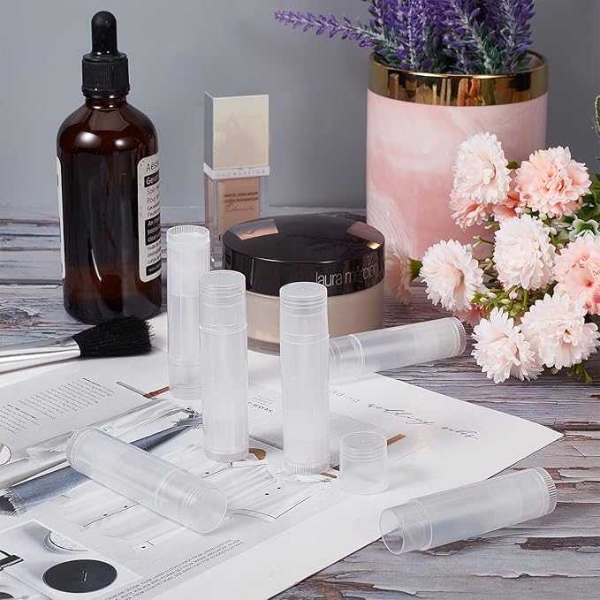 NICENEEDED 15 Pcs Lip Balm Tubes, Empty DIY Lipstick Tubes, Refillable 5g Lip Balm Containers Plastic Lip Gloss Tubes Deodorant Containers with White Caps Twist Tubes for making Gifts, Travel-BrightBean Baby