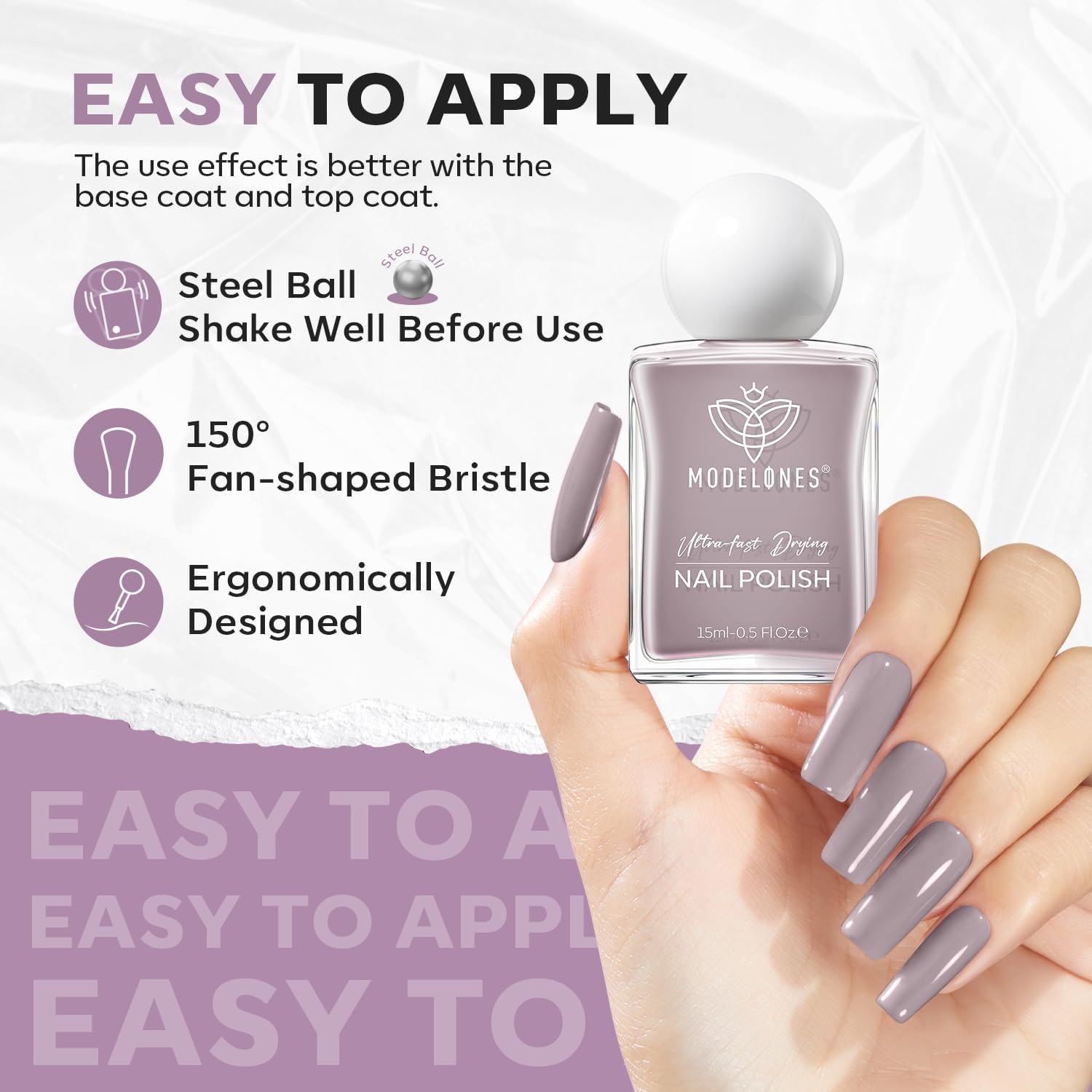 modelones Gray Nail Polish, Light Grey 15 ml Quick Dry Nail Lacquer Strengthener Long Last Shine Fingernail Toe Nail Art DIY Home Travel Manicure Gift for Women Girls 0.5 Fl Oz-BrightBean Baby