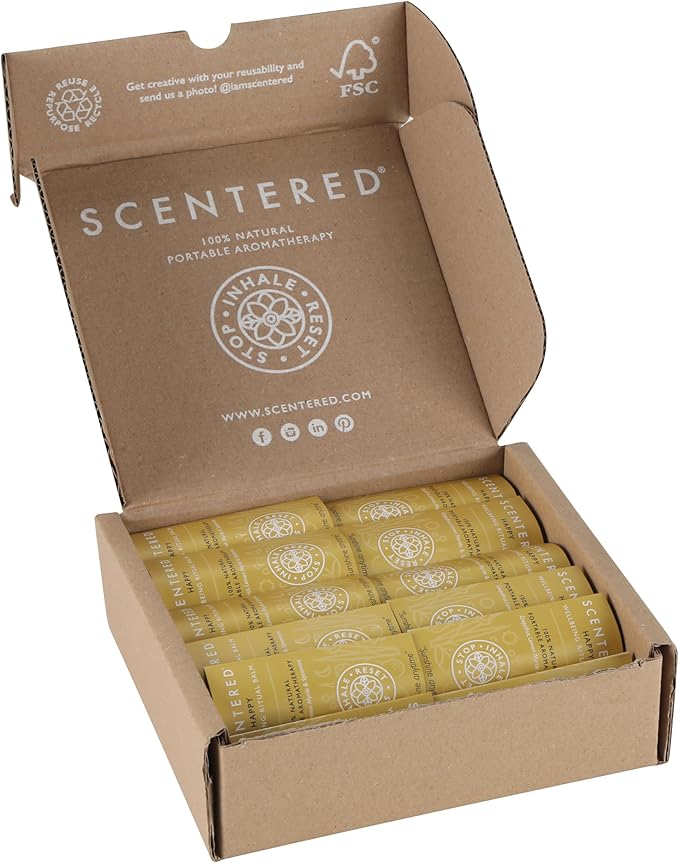 Scentered Party Favors for Wedding, Anniversary, Birthday - 30 x Mini Aromatherapy Inhaler Balm Sticks - Happy: Uplifting Essential Oils Blend - Adult Party Favors for Women & Men-BrightBean Baby