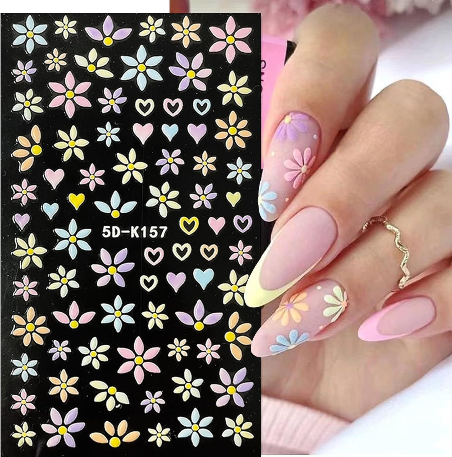 Flower Nail Art Stickers Decals 5D Embossed Nail Decals Spring Summer Nails Design Self-Adhesive Supplies Accessories 3D Flower for Women Nails DIY Decoration(6 Sheets)-BrightBean Baby