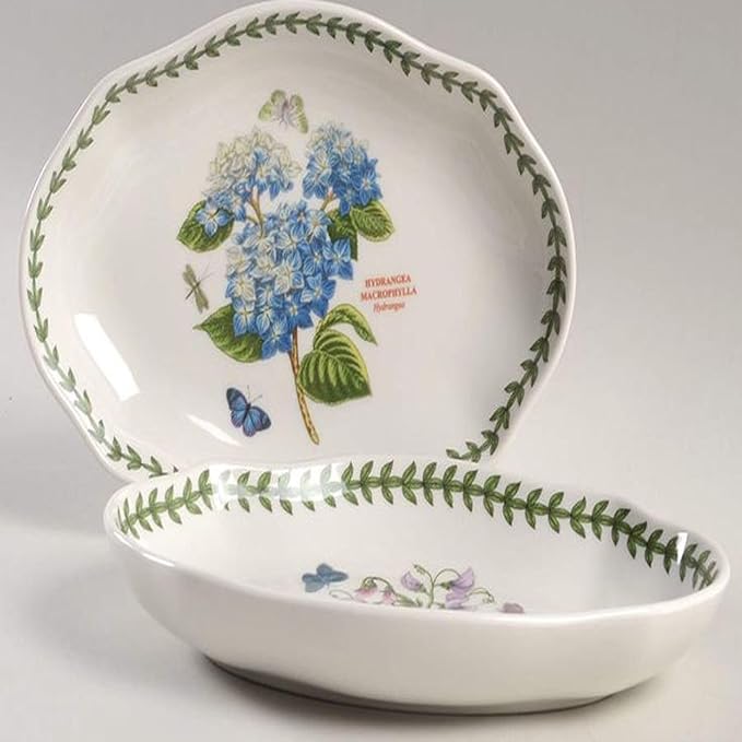 Spode Botanic Garden 8.5" Pickle Dish (Set of 2) - Sweet Pea & Hydrangea Motif, Porcelain Floral Serveware, Appetizer Plates - Home & Restaurant Use, Dishwasher & Microwave Safe