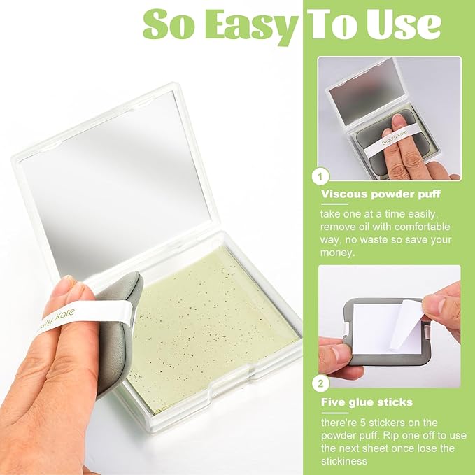 2 Pack Oil Blotting Sheets for Face, Oil Blotting Paper Green Tea Total 100 sheets with Portable Mirror Case & Makeup Puff Makeup Friendly-BrightBean Baby