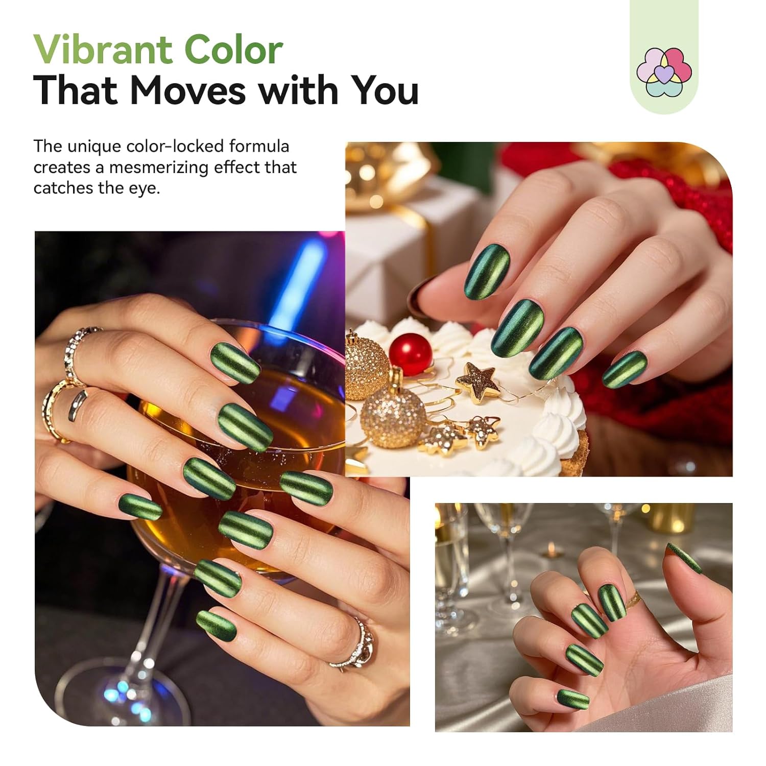 SAVILAND Color Artistry Green Chameleon Nail Polish - 7 Days Shimmer Holographic Glitter Fingernail Polish Air Fast Dry, Green to Gold Color Shift Multichrome Metallic Nail Lacquer Nail Art Salon Home-BrightBean Baby