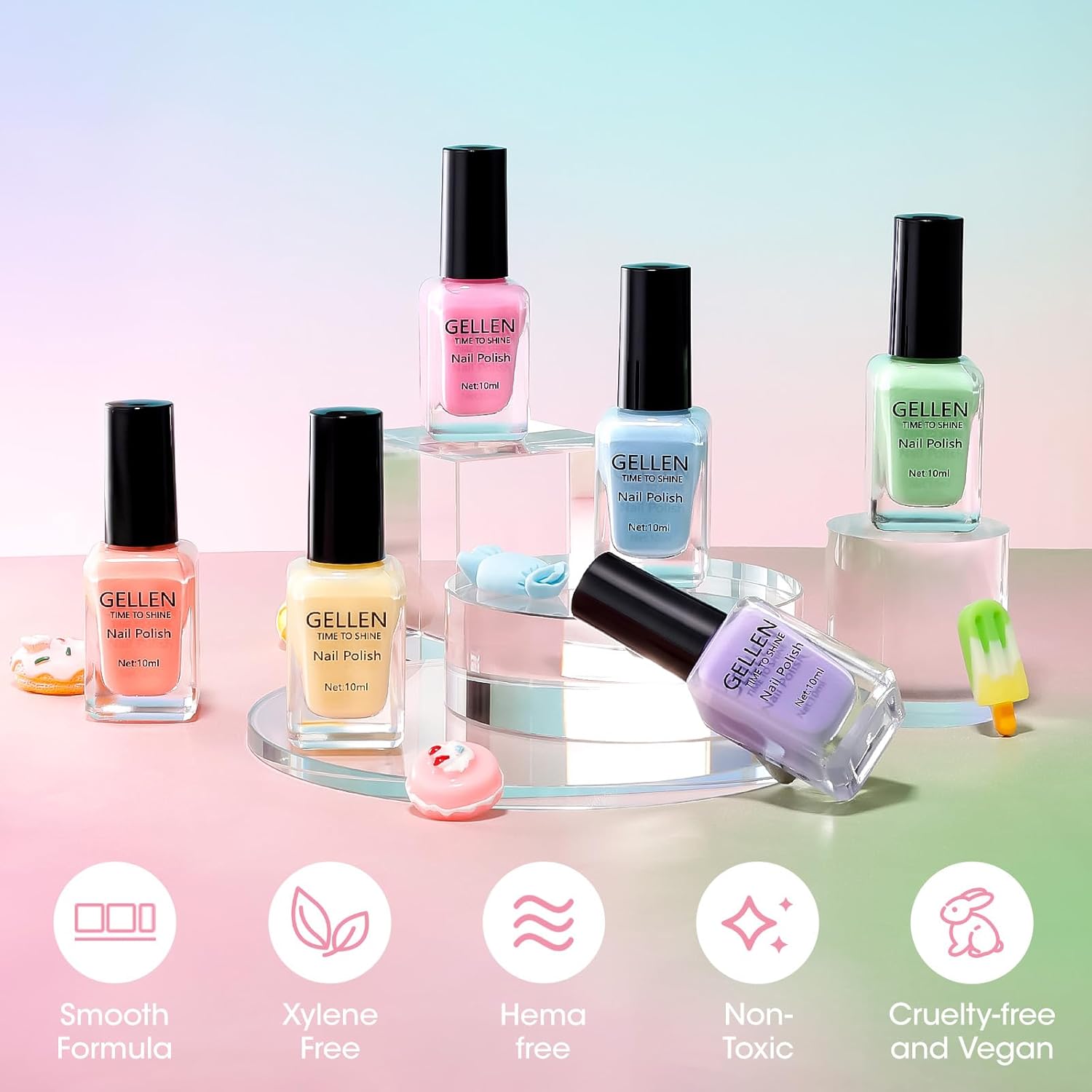 GELLEN Clear Pastel Jelly Nail Polish, Sheer Natural Regular Nail Polish Quick Dry Spring Summer 6-Color Set for Acrylic Natural Nails Home Salon, No UV Gel, Chip Resistant, Hema Free, Non Toxic-BrightBean Baby