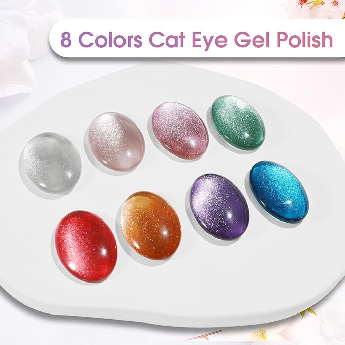 ROSALIND 8PCS Cat Eye Gel Polish with Magnet Stick - Magnetic Cat eye Gel Nail Polish Sparkle Diamond Effect Magic Magnetic Glitter Soak Off Led Nail Art DIY Salon Gifts For Women-BrightBean Baby