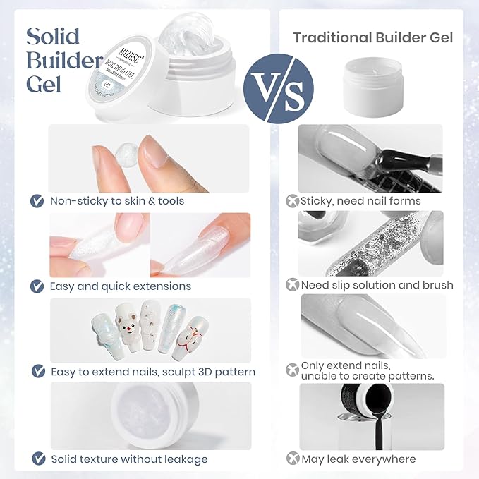 MIZHSE Solid Builder Gel, Aurora White Non-Sticky Hand Sculpting Gel for Nails, Mermaid Pearl 3D Nail Art Building Carving Modeling Hard Extension Soak Off U V LED Manicure Salon Home DIY 15g-BrightBean Baby