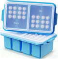 1 Cup Silicone Freezer Tray Ice Cubes with Lids and Date Mark for Storing Lasagna Leftovers Sauces Portioned Meals and More, Silicone Soup Freezer Molds for Meal Prepping 2 Pack Blue