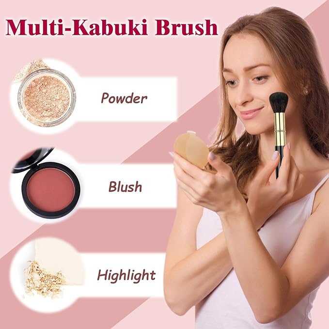 Retractable Makeup Brush, Travel Kabuki Powder Brush, Retractable Blush Brush, for Blush, Bronzer, Buffing, Highlighter Flawless Powder Cosmetics, Travel Friendly-BrightBean Baby