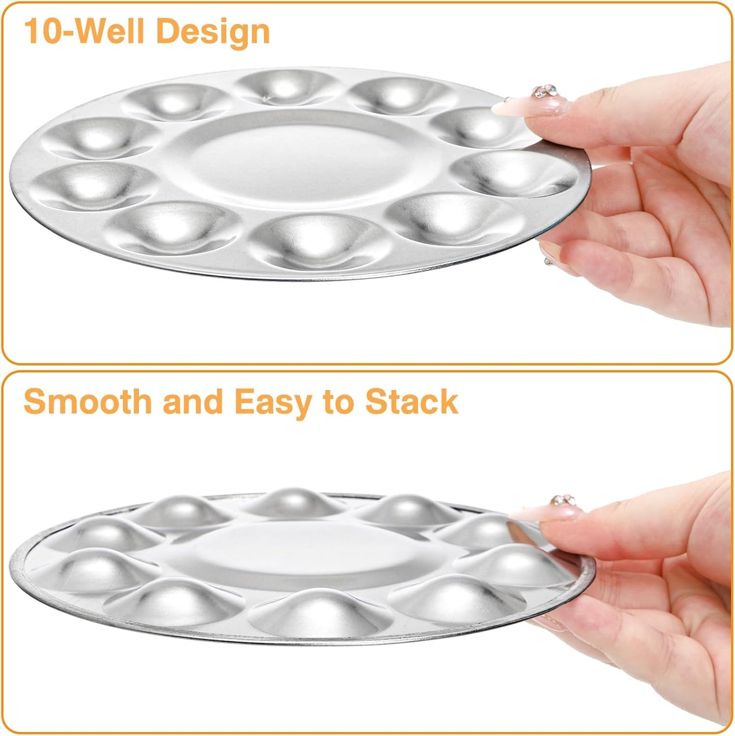 10 Pack Paint Tray Palettes, 6.7" Metal Paint Mixing Pallets, 10-Well Painting Palette, Washable Round Paint Holder Tray for DIY Craft Professional Watercolor Oil Art Painting Project, Silver-BrightBean Baby