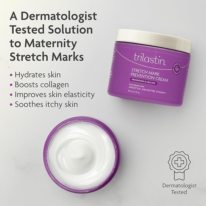 TriLASTIN Maternity Stretch Mark Prevention Cream (4Oz) - Hypoallergenic & Paraben-Free for Pregnancy & Postpartum - Maternity Belly Cream (2 Pack)-BrightBean Baby