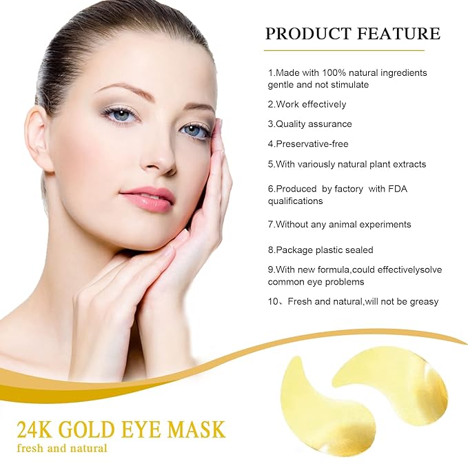 Nuonove 30 Pairs Under Eye Mask, 24k Gold Under Eye Patches, Brightening Eye Mask, Collagen Eye Mask Patches, Gold Eye Patches for Puffy Eyes, Wrinkles, Dark Circles, Eye Bags-BrightBean Baby