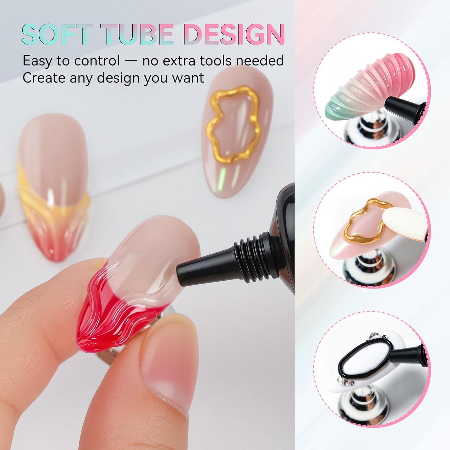 Makartt 3D Gel Nail Art Set – Clear & Noir Sculpting Gel for DIY Embossed Nail Designs – No Wipe Easy-Squeeze Tube Nail Glue for 3D Drawing, Molding, Rhinestones & Decoration (2 x 15g)-BrightBean Baby