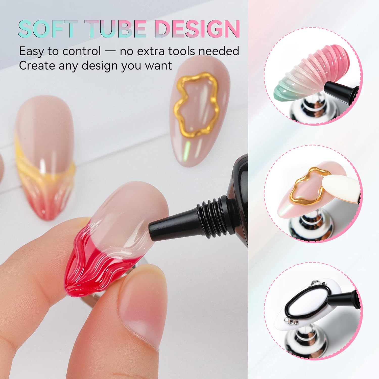 Makartt 3D Gel Nail Art Set – Clear & Noir Sculpting Gel for DIY Embossed Nail Designs – No Wipe Easy-Squeeze Tube Nail Glue for 3D Drawing, Molding, Rhinestones & Decoration (2 x 15g)-BrightBean Baby