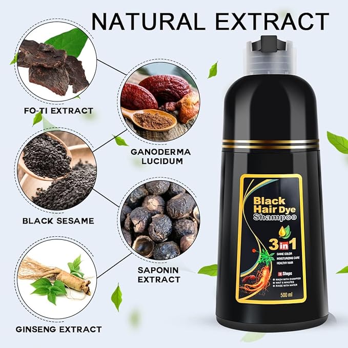 Black Hair Dye Shampoo 3 in 1 for Women/Men for Gray Coverage Instant Hair Color Shampoo Semi Permanent Champu Para Cana-BrightBean Baby