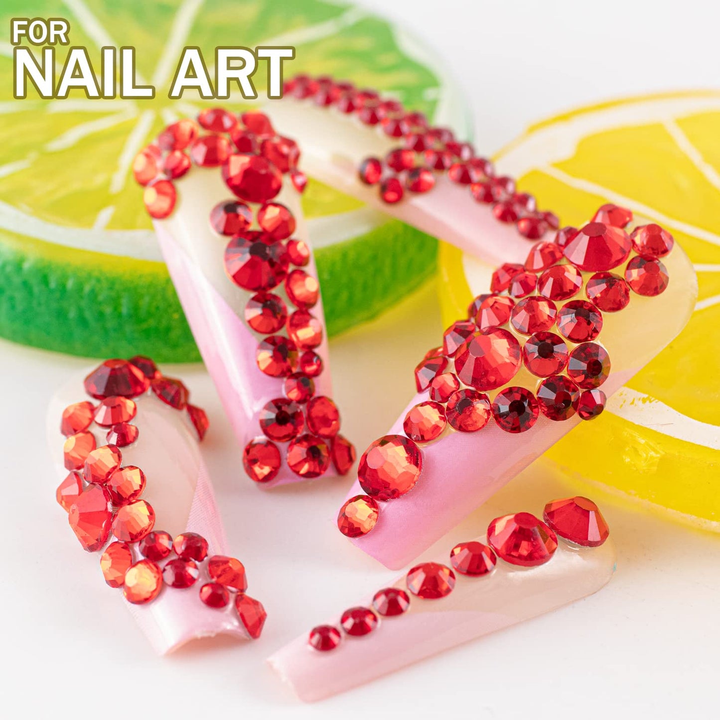 One Pack 2000 Pcs of Flatback Round Red Rhinestones 6 Sizes (1.5-6 mm) with Nail Art Rhinestone Picker Pencil and Tweezers for DIY and Salon Use-BrightBean Baby