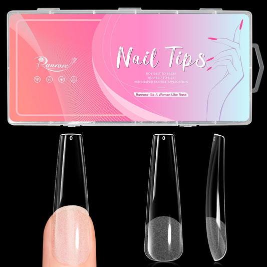 Ranrose 240pcs Nails Tips Coffin: XXL Super Long Half Matte False Nails 12 Sizes C Cruve Acrylic Nails, Coffin Press on Nails Extension For Nail Salons DIY-BrightBean Baby