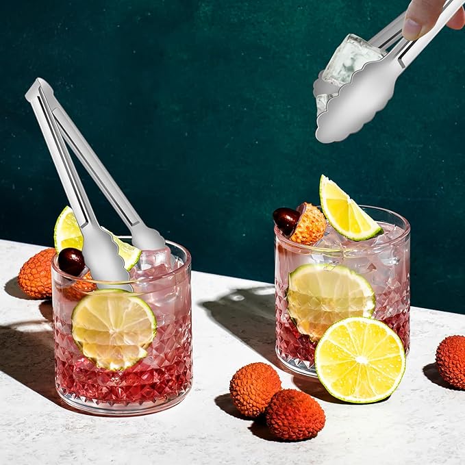 4 Pack Serving Tongs for Buffet,Metal Kitchen Tongs,Stainless Steel Food Tongs, Small Tongs for serving, Silver (9IN)