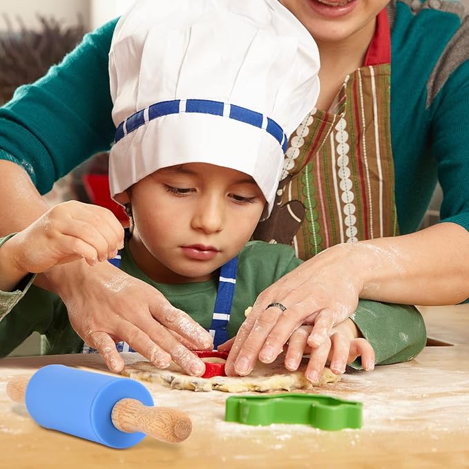 Mini Silicone Rolling Pin for Kids, Non-stick Surface Wood Handle, 9 Inch 1 Pack Orange