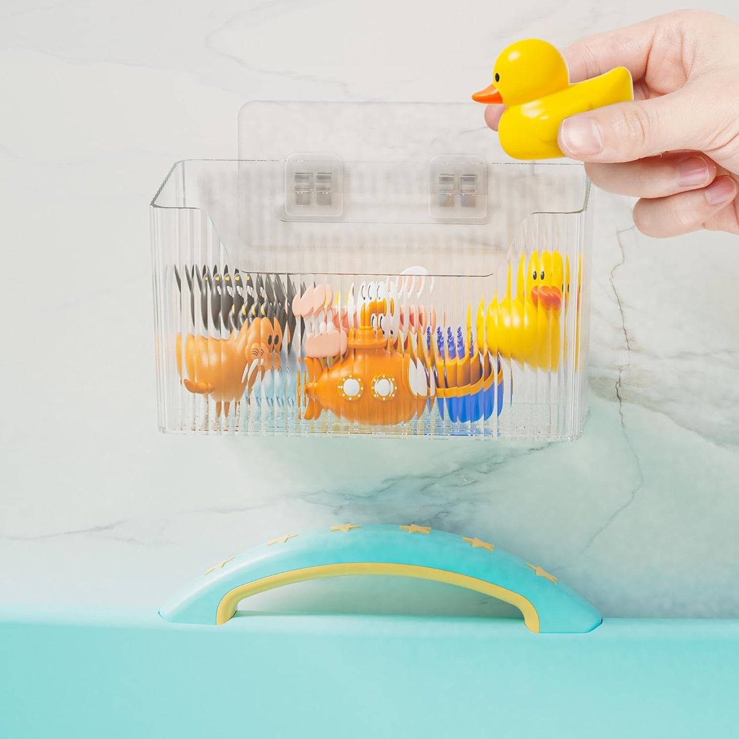 Set Of 2 Storage Organizer Bins Wall Mounted Shower Basket, Shower Caddy Stackable Clear Plastic Makeup Organizer Adhesive Hanging Bin for Bathroom, Kitchen, Cabinet, Pantry, BPA Free, Clear-BrightBean Baby