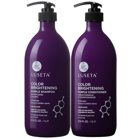 L LUSETA Color Brightening Purple Shampoo and Conditioner Set for Blonde and Gray Hair, Infused with Cocos Nucifera Oil to Help Nourish, Moisturize and Condition Hair, 2x33.8oz-BrightBean Baby