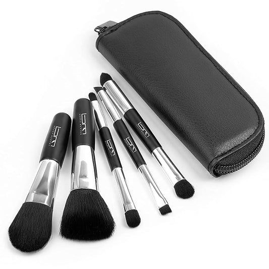 Travel Makeup Brushes Set w/Pouch, 5PCS Double Ended Portable Mini Cosmetic Brushes Kit for Foundation, Eyeshadow, Lip, Blush Make Up Brushes Professional(Black)-BrightBean Baby