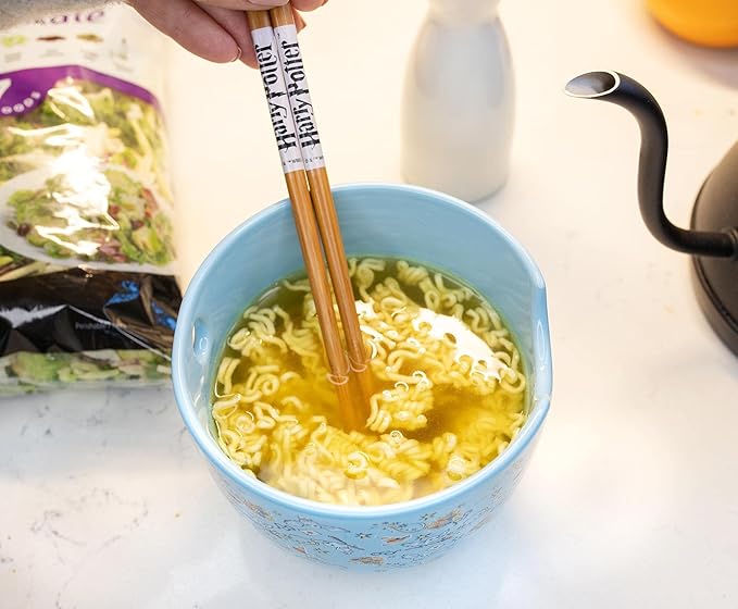 Toynk Harry Potter Hogwarts Icons Ceramic Dinnerware Set | Includes 20-Ounce Ramen Noodle Bowl and Wooden Chopsticks