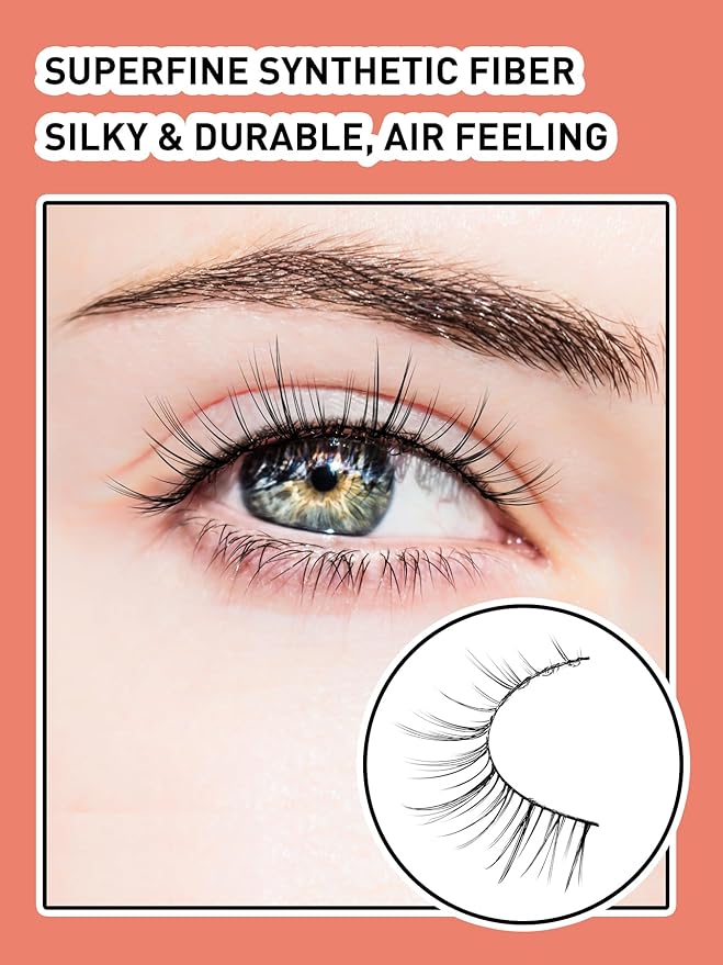 Lashes Short Eyelashes 10MM Natural Lashes Wispy Thin Band Strip Lashes Short Eyelashes Natural Look 3D Volume Lashes 7 Pair Fake Lashes Siligli-BrightBean Baby