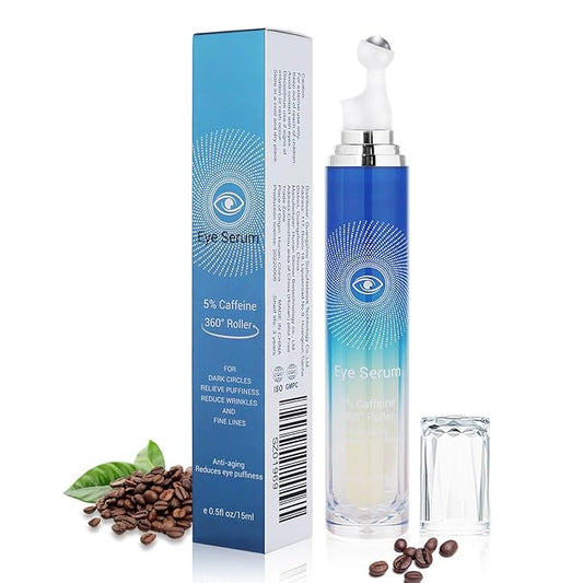 5% Caffeine Eye Serum with 360° Massage Rollerball Topper,Caffeine Eye Cream for Dark Circles,Wrinkles,Puffiness and Fine Lines,Under Eye Roller Cream Eye Bags Treatment for Women and Men-BrightBean Baby
