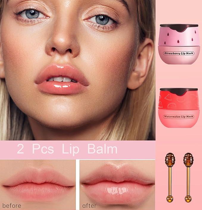 2 PCS Bee Lip Balm Honey Pot, Bee Lip Balm Sleeping Lip Mask Overnight with Sticks, Honey Pot Lip Balm Hydrating Exfoliating Prevention Dry and Crack Lip Scrubs-BrightBean Baby