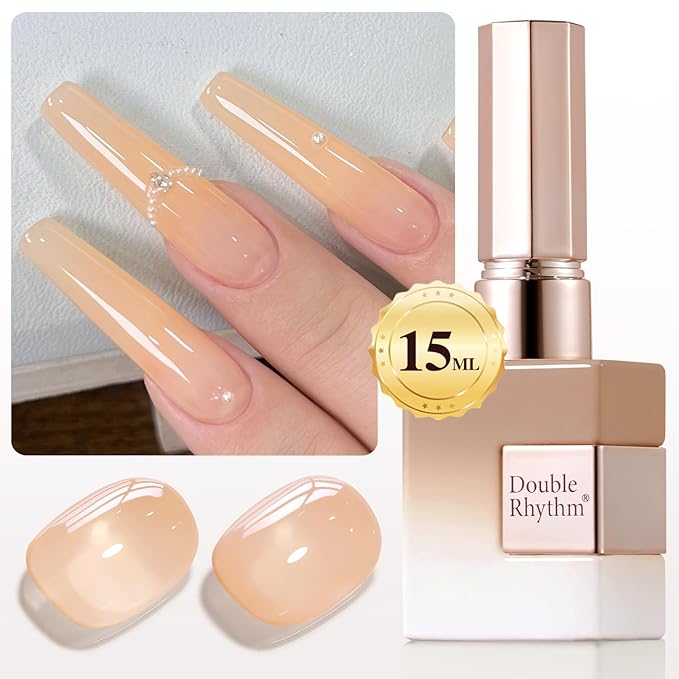Double Rhythm Translucent Gel Polish Sheer Neutral Natural Light Milky Same Color Same Bottle 15ML Jelly UV Nail Polish Nail Art DIY at Home (Light Yellow Pink-A1423)-BrightBean Baby