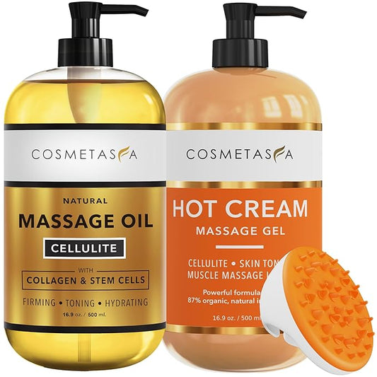 Cellulite Massage Oil, Gel & Mitt - Natural Hot Cream Massage Gel, Oil & Massager - Firm, Tone, Tighten & Moisturize Skin. Soothes Muscles (16.9 oz)-BrightBean Baby