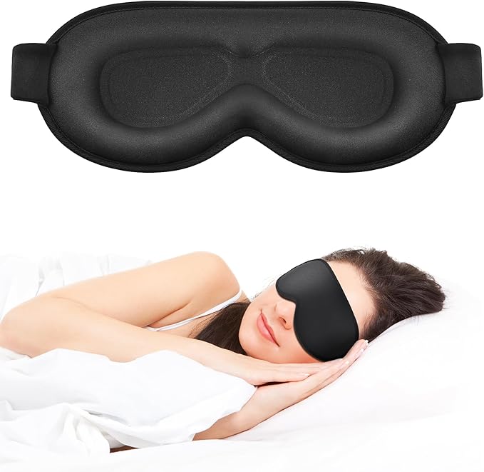 Sleep Mask for Side Sleeper Women Men, Eye Mask for Sleeping Light Blocking, 3D Contoured Cup Sleeping Mask, Soft Breathable Sleep Eye Mask with Adjustable Elastic Strap for Travel (Black)-BrightBean Baby