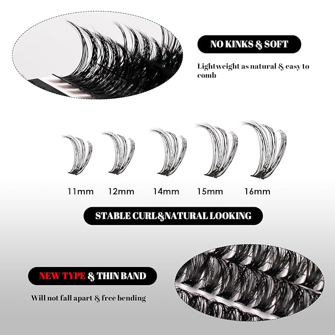 Lash Clusters 320pcs Individual Lashes 30D&40D&60D DIY Lash Extensions D Curl Lash Clusters False Eyelashes Natural Look 11-20mm Mix Cluster Eyelash Extensions EASY TO USE (30D+40D+60D-0.07D)-BrightBean Baby