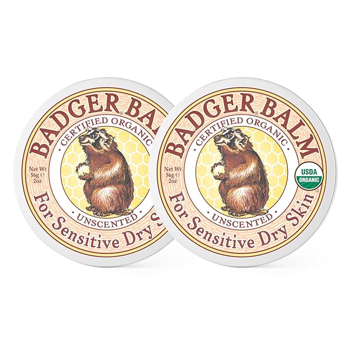 Badger - Unscented Dry Skin Balm, Sensitive Skin Balm, Moisturizing Balm for Dry Cracked Skin, Unscented Balm, Skin Moisturizer Balm, 2 oz (2 Pack)-BrightBean Baby