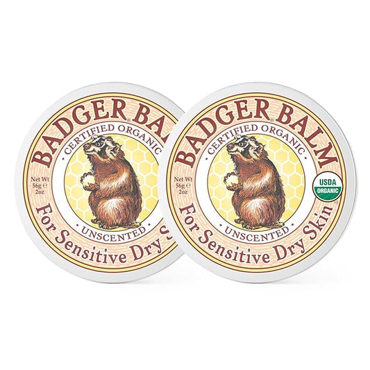 Badger - Unscented Dry Skin Balm, Sensitive Skin Balm, Moisturizing Balm for Dry Cracked Skin, Unscented Balm, Skin Moisturizer Balm, 2 oz (2 Pack)-BrightBean Baby
